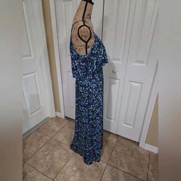 Lauren Conrad Floral Blue Maxi Dress Size L - Picture 8 of 14